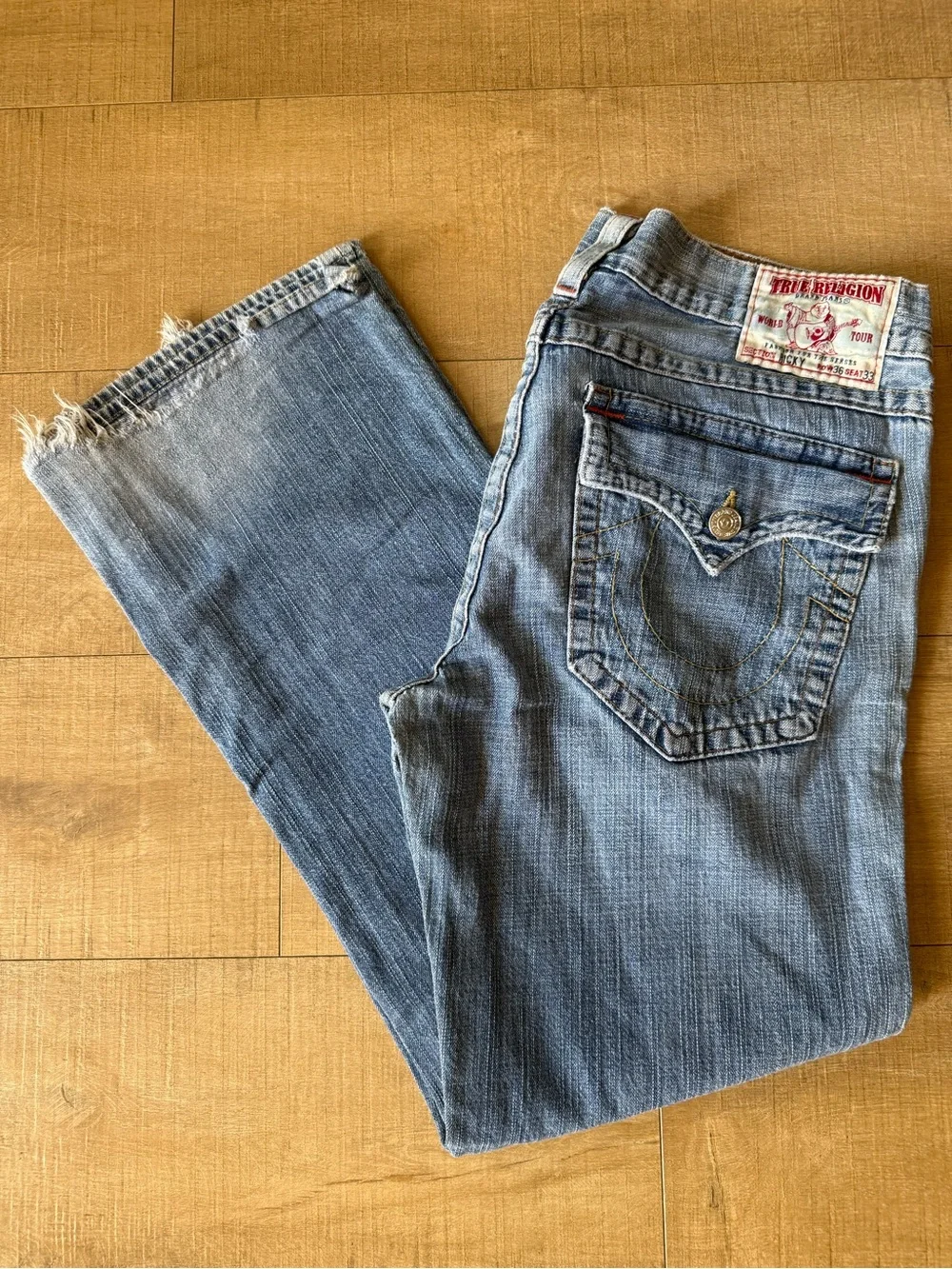 True Religion Ricky Bootcut Jeans Men’s 36x33 Made USA Distressed Y2K Faded